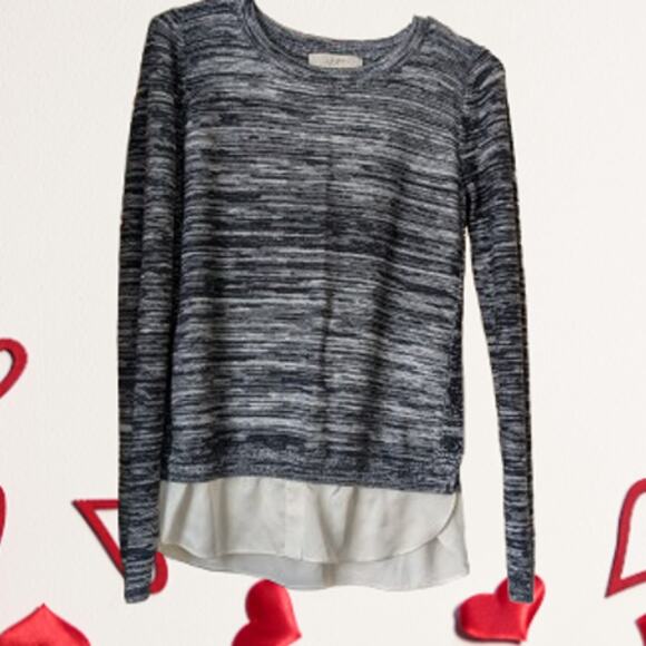 Loft small faux two piece long sleeve cotton blend navy and white casual blouse. - Picture 1 of 1